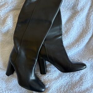 Black Knee-High Block Heel Boots